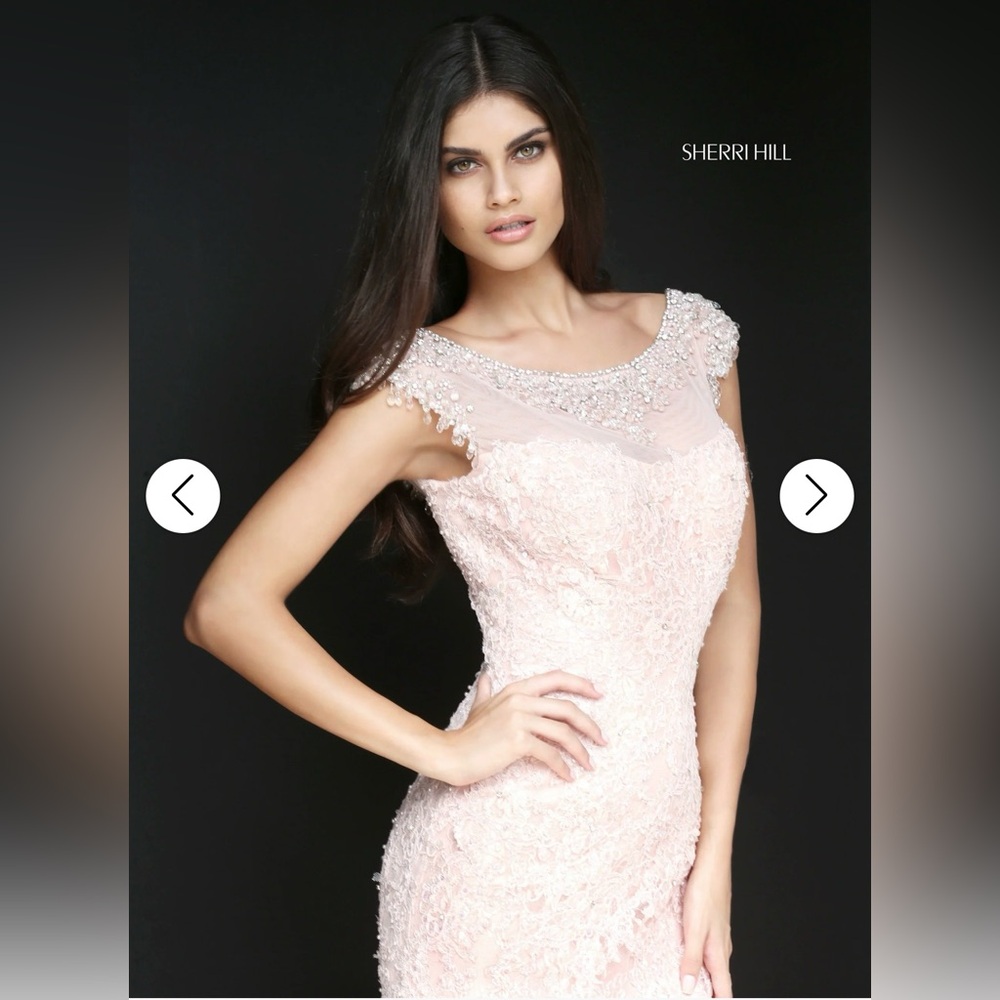 Sherri Hill Blush Lace Mermaid Dress - Picture 4 of 5